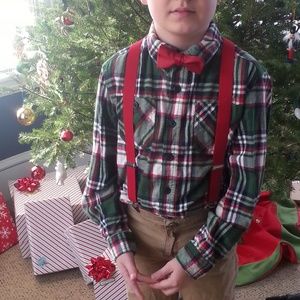 Plaid Shirt with Suspenders